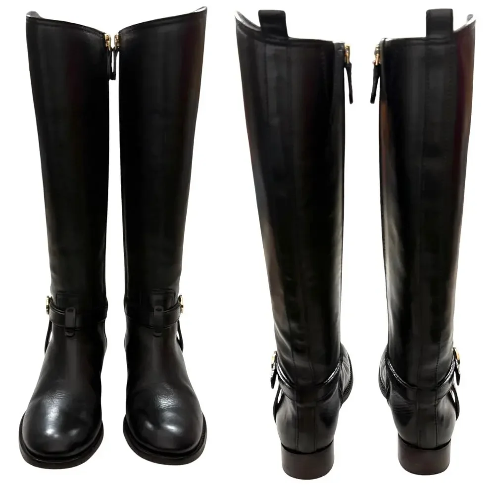 Tory Burch Bristol Riding Boots Equestrian Calf in Black